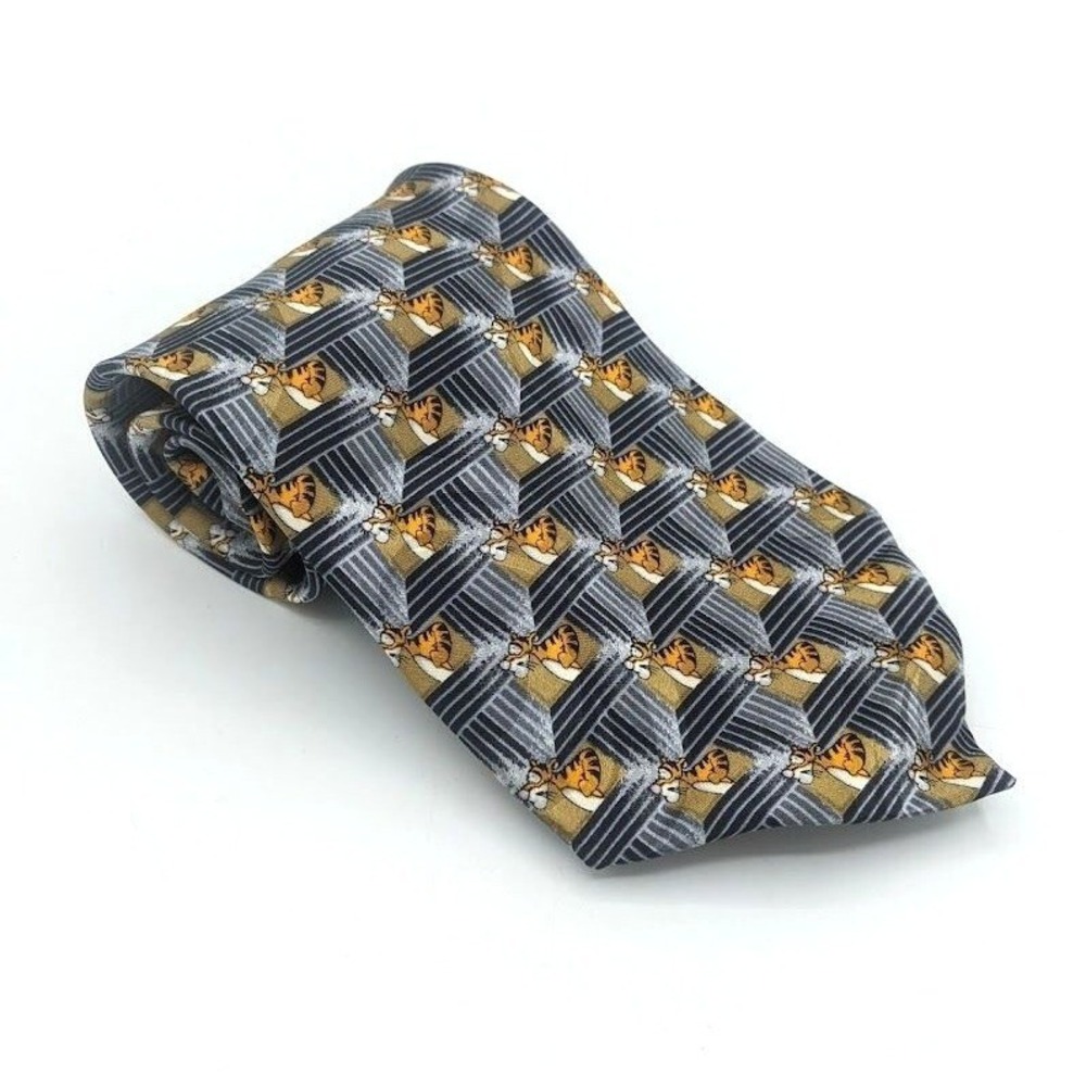 The Disney Store Mens Tigger 100% Silk Neck Tie Winne The Pooh Novelty Geometric